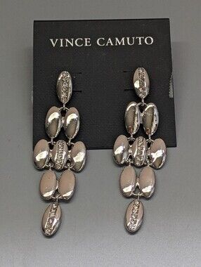 Vince Camuto Silver Tone Rhinestone Oval Drop Earrings New In Package